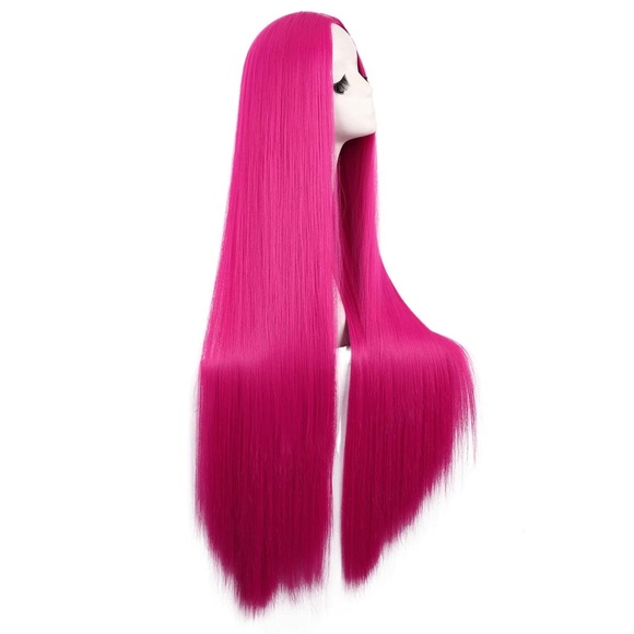 40" Long Hot Pink Straight Cosplay Wig, Anime Costume Party Hair for Women - Picture 3 of 5